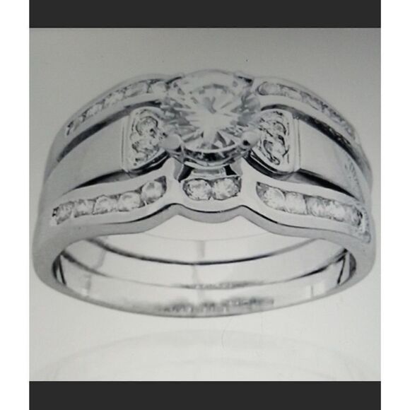 2.5Ct Round & Channel 3 Pc. Wedding/Bridal Ring Set Sz 9~Platinum over .925SS - Picture 7 of 7